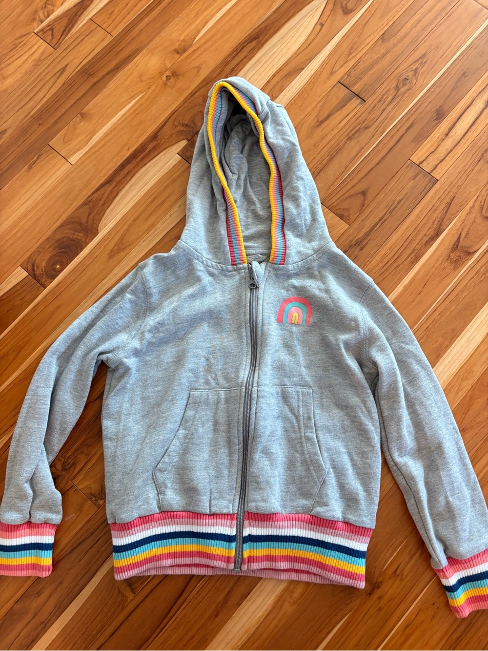 Girls' Gray Zip Hoodie with Rainbow Trim- Eddie Bauer